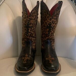 Ariat Leopard and Black Heeled Boots